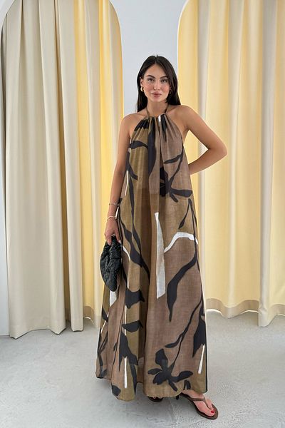 Seda Yalçın Atelier Ethnic Patterned Halter Neck Linen Dress