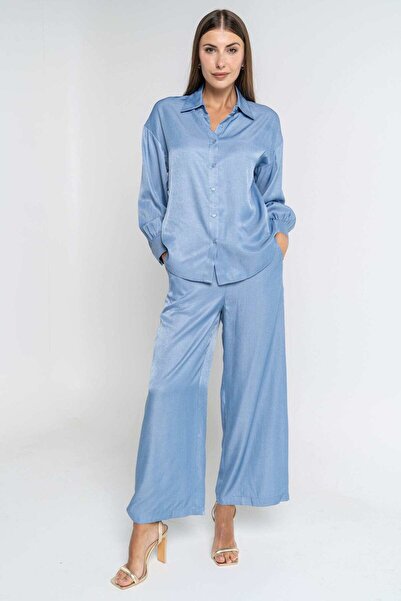 mica بنطلون نسائي طويل واسع الساق مع رباط خصر