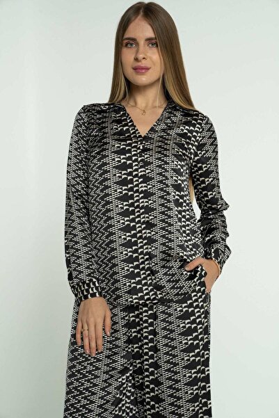 mica Women's Long Sleeve Printed Blouse with Front Buttons