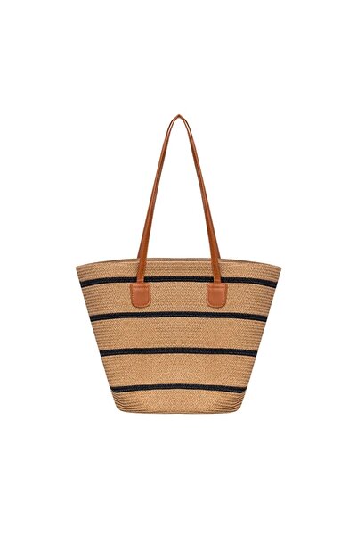eklips حقيبة شاطئ من القش مخططة باللون البيج