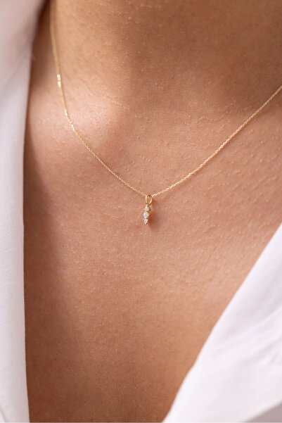 Zeyd Jewelry Üçlü Işık Damlası 14 Ayar Altın Kolye