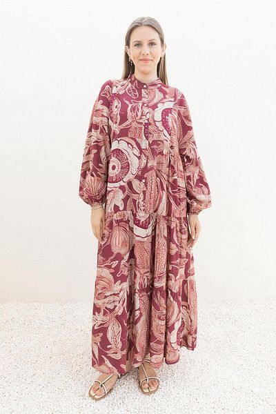 ALLDAY Cherry-Beige-Crinkled Patterned Dress