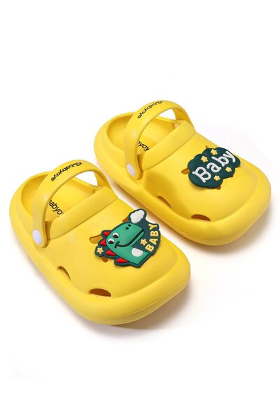 Babyoye Clogs with Backstrap Closure & Dino Applique - Yellow