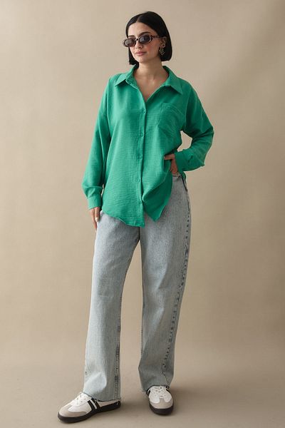 InStyle Linen Draped Casual Green Shirt