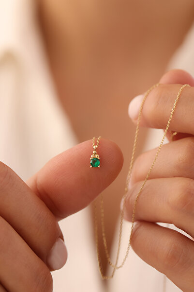 YAVUZ KUYUMCULUK 14 Ayar Altın Yeşil Tektaş Kolye