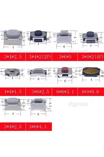 Choice 200pcs 100/200/250pcs Car Micro Switch Kit-10 Types Tactile Push Buttons for Remote/Keys/Tablet Dura