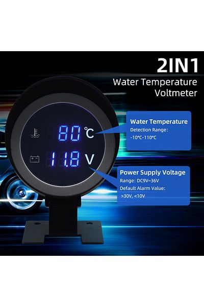 Choice AD Round LCD Digital Display Water Temperature Meter Thermometer Voltmeter Gauge 2in1 Temp Voltag...