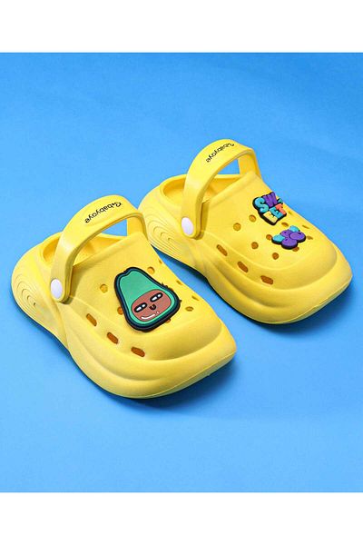 Babyoye Clogs with Backstrap Closure & Fruit Applique - Yellow