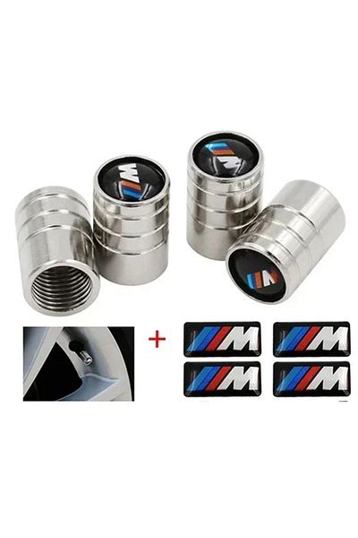 Choice ملصق سيارة فضي مكون من 4 قطع + 4 قطع غطاء صمام إطار السيارة وغطاء الهواء لملصق سيارة BMW M ملصق X1 X3 X4 X5 X6 X7 e46