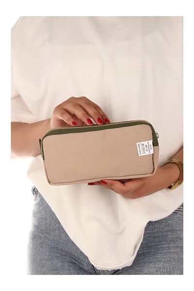 Relaxion Light Brown Two-Eye Crinkle Fabric Pen Bag Pen Holder (173)