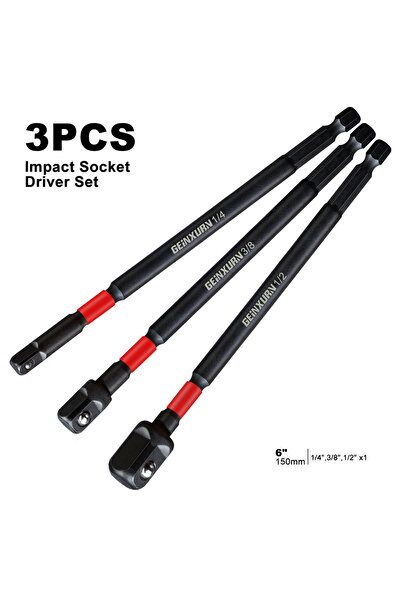 choice2 3PCS-6IN Geinxurn Impact Sket Adapter Set,1/4"3/8"and1/2"Drive,Extens...