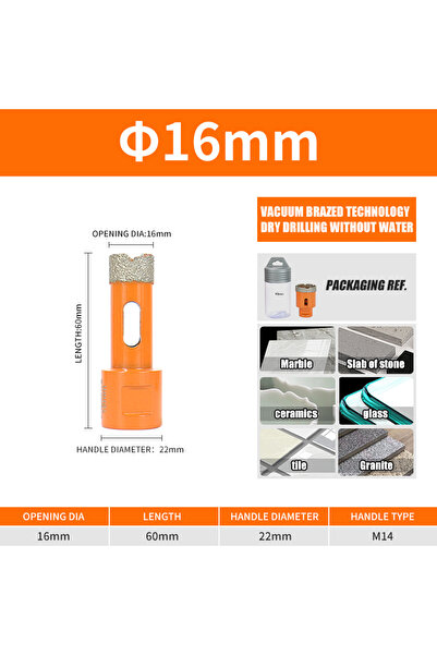 Choice24 مثقاب جاف ملحوم بالماس مقاس 16 مم، قطعة واحدة، 6-100 مم لبلاط البورس...