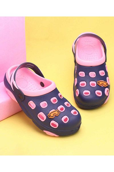 Pine kids قباقيب بحزام خلفي وزينة للنظارات الشمسية - وردي وأزرق داكن