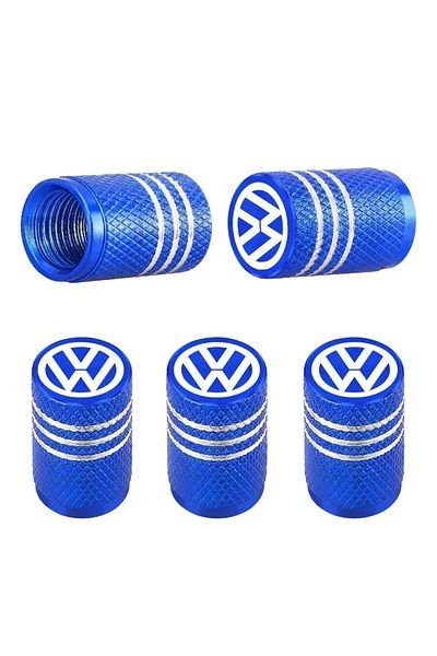 Volkswagen blue 5Pcs Car Tire Valve Stems Cap Aluminum Tire Wheel Stem Air Valve Cap For GOLF MK6 Po