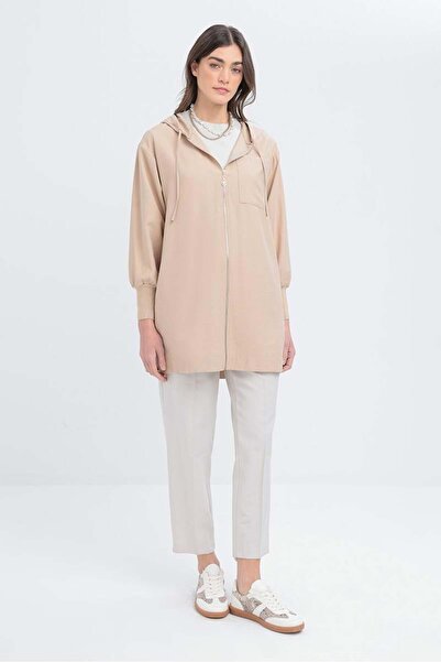 ALLDAY Μπεζ μπουφάν με κουκούλα με ριμπάνα στα μανίκια