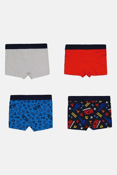 Sam Kids Boy 4 Pieces Fire Man Printed Boxer Briefs, Red Combo