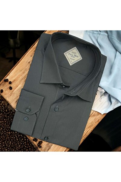 GÖMLEK GALERİSİ Slim Fit Dar Kesim Düz Uzun Kollu Erkek Gömlek