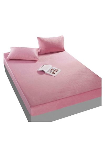 OEM Cearșaf de pat din catifea cu elastic 180x200x25 cm și 2 fețe de pernă 50x70 cm, MS STAR, Pat dublu, Roz