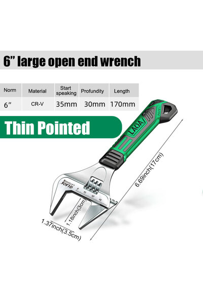 Choice1 6inch LAOA Short Handle Wrench Light Weight Adjustable Thin Pointed T...