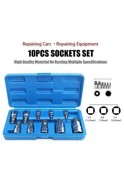 Choice Blue 10 Pcs XZN 12 Point Triple Square Spline Bit Socket Set High Quality Professional Tamper Proof