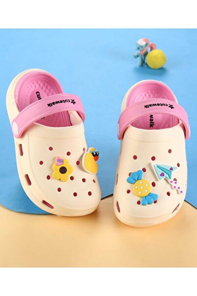 Cute Walk by Babyhug Clogs with Back Strap & Floral Paper Plane Applique - Pink