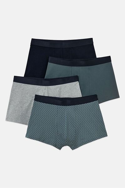 Tchibo Men 4 Pieces Allover Print Boxer Briefs, Navy/Green