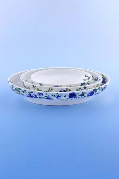 Bursa Porselen Dekor Blue Ivy Rose 3 Size Porcelain Deep Boat Plate