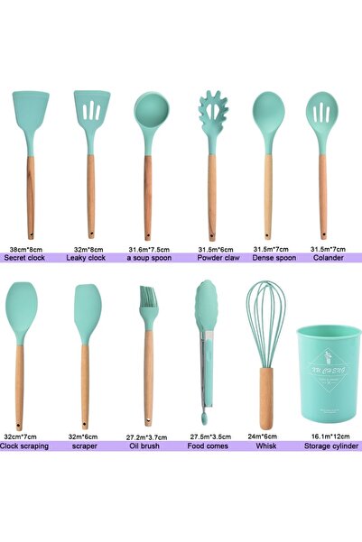 OEM Set ustensile de bucatarie, 12 piese, silicon non-adeziv, rezistent la caldura, verde