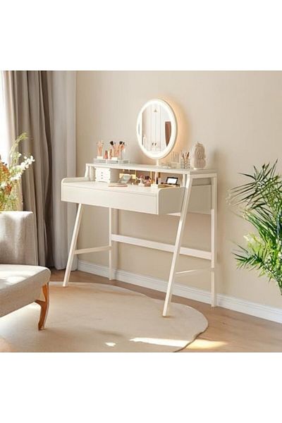 AGD Modern Vanity Table with Mirror, Makeup Table with Two Storage Drawers, Multi-functional for Bedroom