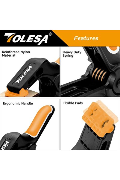 Choice 7 inches TOLESA 7" Spring Clamps Heavy Duty 4PCS Large Plastic Clamps for Crafts with 3" Jaw Opening