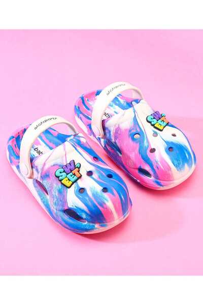 Babyoye Clogs with Back Strap & Text Applique - Blue & Cream