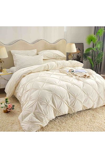 JOJO HOME Double Bed Sheet, Velvet, 4 Pieces, CATI3-6, Off-White, 230 x 250 cm