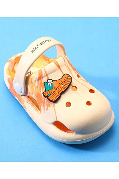 Babyoye Slip On Clogs With Back Strap Marble Print & Applique - Orange