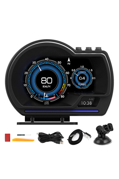 Choice شاشة عرض أمامية ذكية سوداء اللون للسيارة OBD2 GPS عداد سرعة رقمي HUD مزود بإنذار سرعة دوران التوربو في الدقيقة