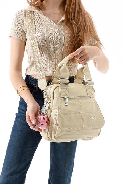 571 Collections Çanta Two-Function Faux Leather Shoulder, Hand Bag Beige (Model: 571-13-17L)