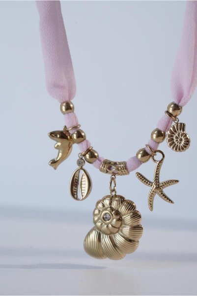 AŞIK ACCESSORIES Stainless Steel Pink Scarf Summer Necklace