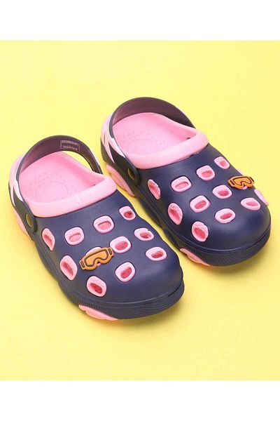 Pine kids قباقيب بحزام خلفي وزينة للنظارات الشمسية - وردي وأزرق داكن