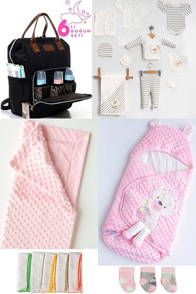 Pimadyo Set of 6 (Baby Care Backpack and Shoulder Bag, 10-Piece Hospital Release, Swaddle, Blanket, 3 Socks, 10 Wipes)