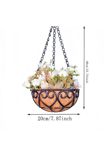 Choice 40-20 Coconut Brown Round Iron Chain Hanging Basket Flowerpot European Creative Fleshy Green Plant C