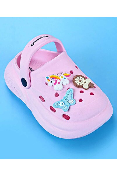 Cute Walk by Babyhug Back Strap Closure Clogs with Unicorn Floral & Butterfly Applique - Light Pink