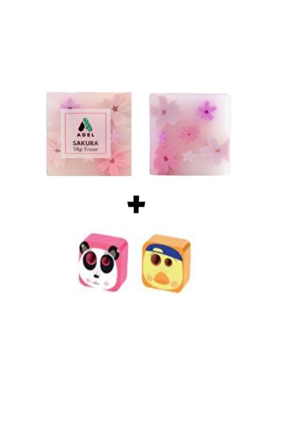 Adel SAKURA SERİSİ 2 ADET SİLGİ VE 2 ADET CUBBİE KALEMTRAŞ SETİ (KIZ ÖĞRENCİ )