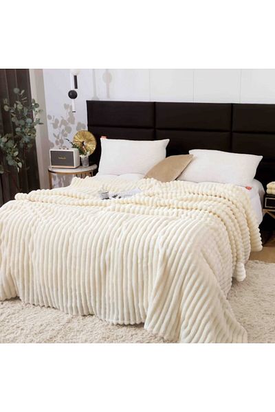 OEM Cocolino fluffy blanket with stripes, King size, white, 200x230 cm