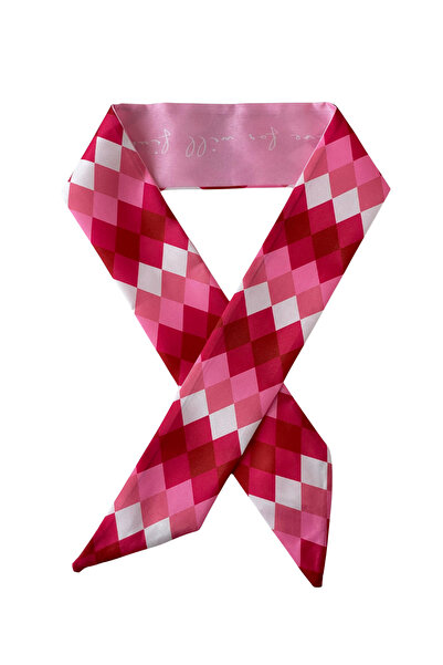 Seda Bijuteri وشاح باندانا وردي منقوش باللون الوردي