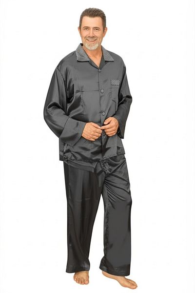 Oppland Set pijamale bărbați din țesătură satinată model clasic cu buzunare confortabil model complet OPEPT25PIEROMOD87
