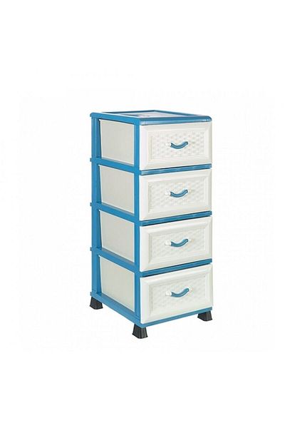 OEM Dulap de depozitare cu 4 sertare, Sultan, 87x46x37 cm, Plastic, Albastru-Alb