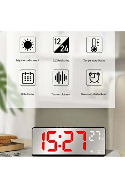 divendi-ro Andowl decorative clock, digital LCD display, 12/24h, alarm, thermometer, 17.4x6.8x2.3 cm, Red