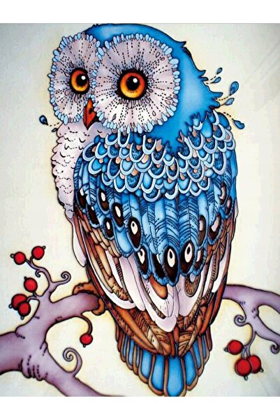 zola Diamond mosaic tapestry, smart blue owl pattern, 15 x 20 cm