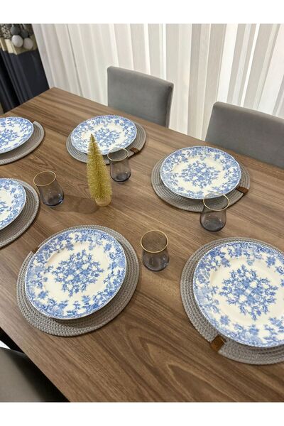 Thalia Home Set of 6 Gray Color Supla American Service 32 cm Diameter Wicker Mesh under Plate