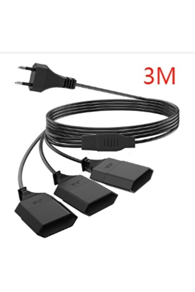 Choice3 Black 3M 1 to 3 Power Cord EU Male Plug To Female Sket Power Extensio...