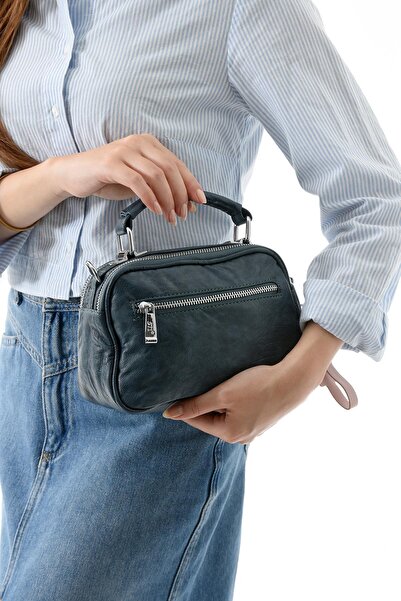 571 Collections Çanta Two Function Metal Pressed Faux Leather Shoulder Bag Blue (Model: 571-13-17H)